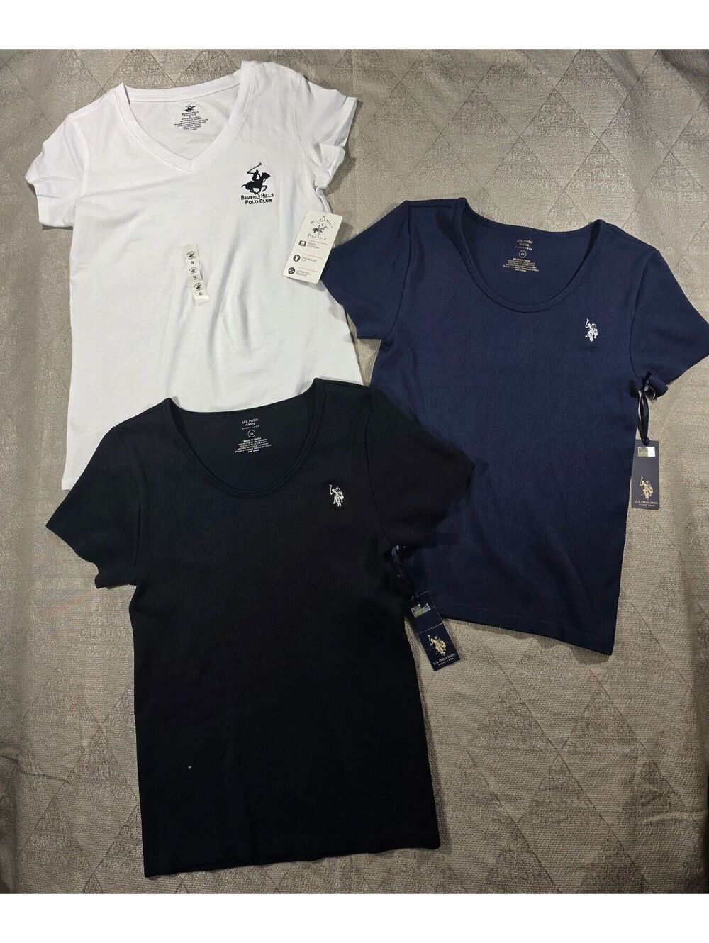 Beverly Hills Polo Club Women's Premium Fit Soft Cotton T-Shirts, Set of 3 (Navy